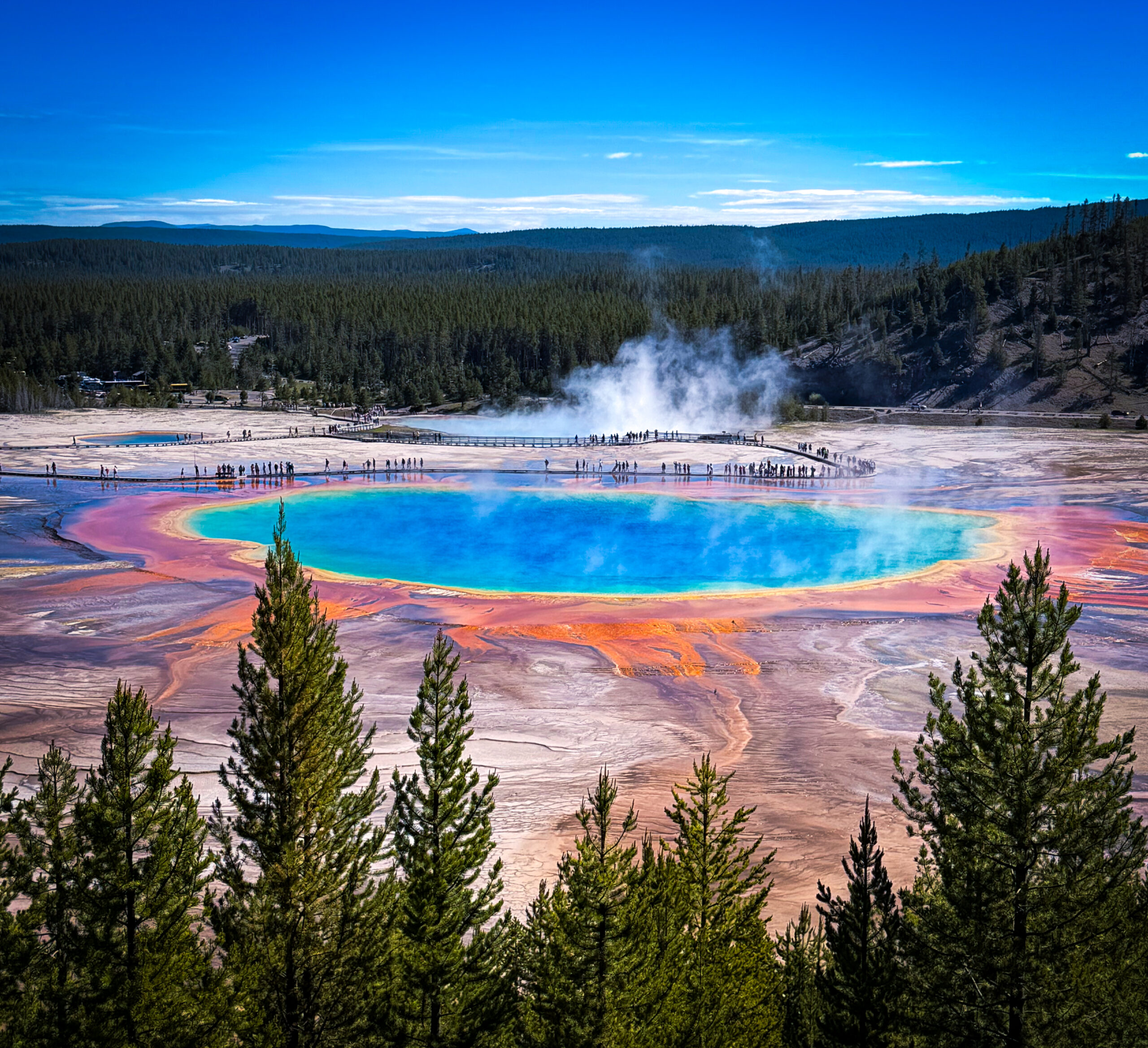 Grand Prismatic Spring steam and rainbow edges