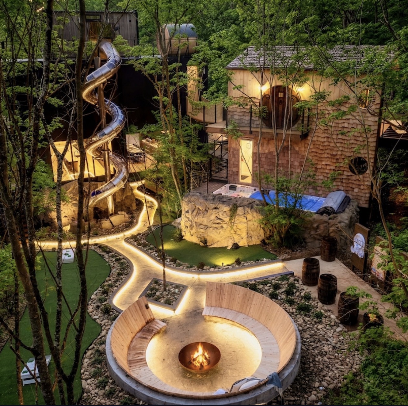 4 story slide swim spa and glow golf cabin Sevierville