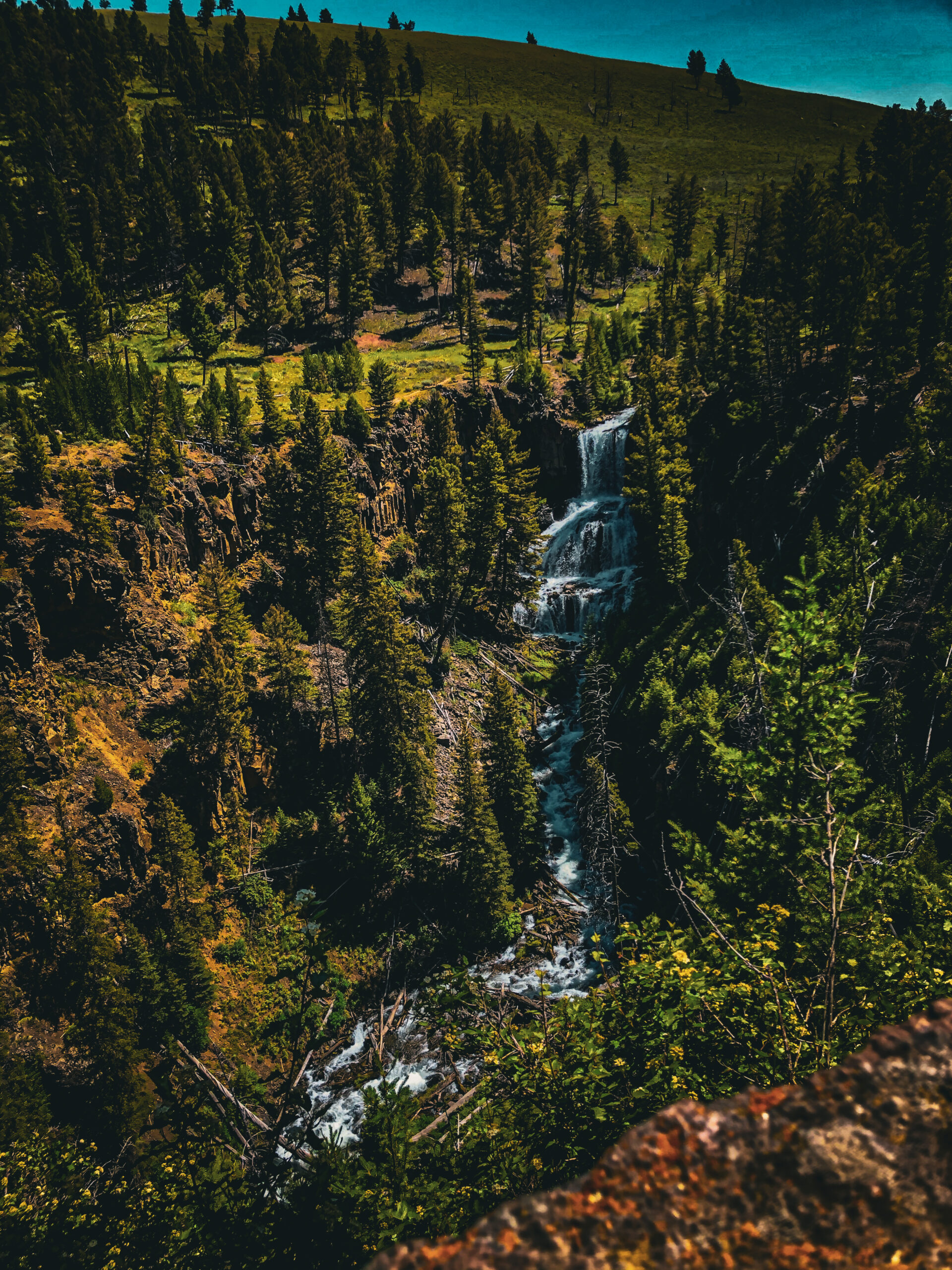Undine Falls tiered waterfall near Mammoth Hot Springs