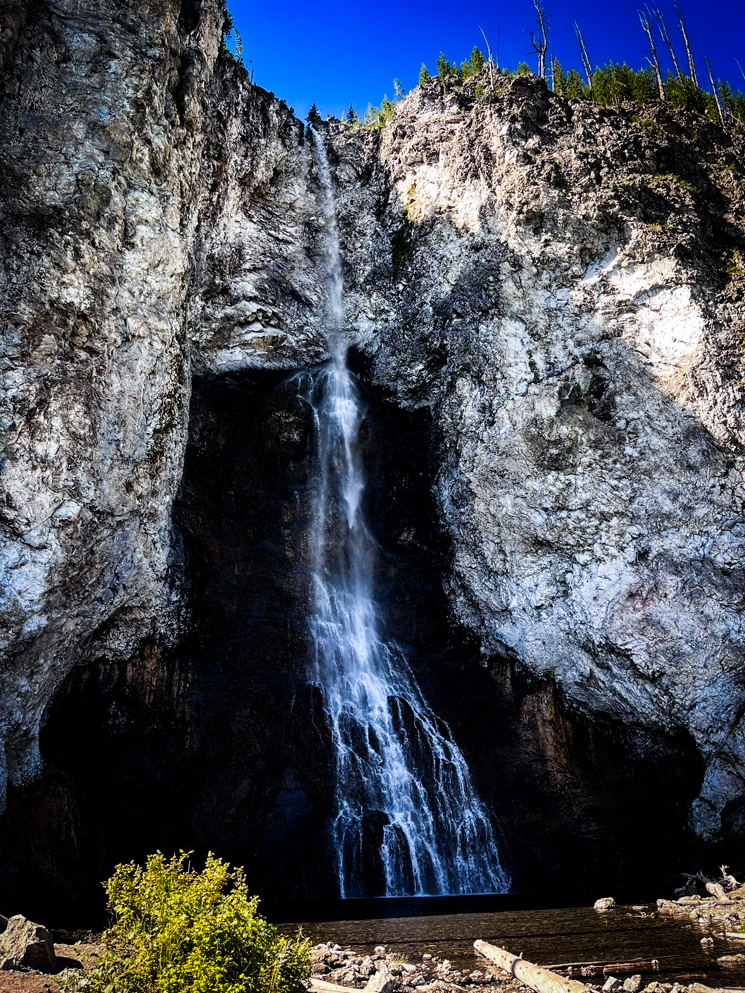 Fairy Falls waterfall near Grand Prismatic Spring in Yellowstone