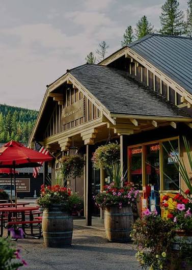 West Glacier Village cabins and shops at the West Entrance of Glacier National Park