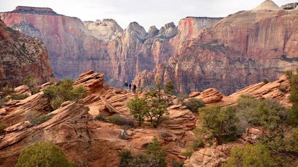 The view over the Great Arch and down Zion Canyon from the Canyon Overlook Trail
