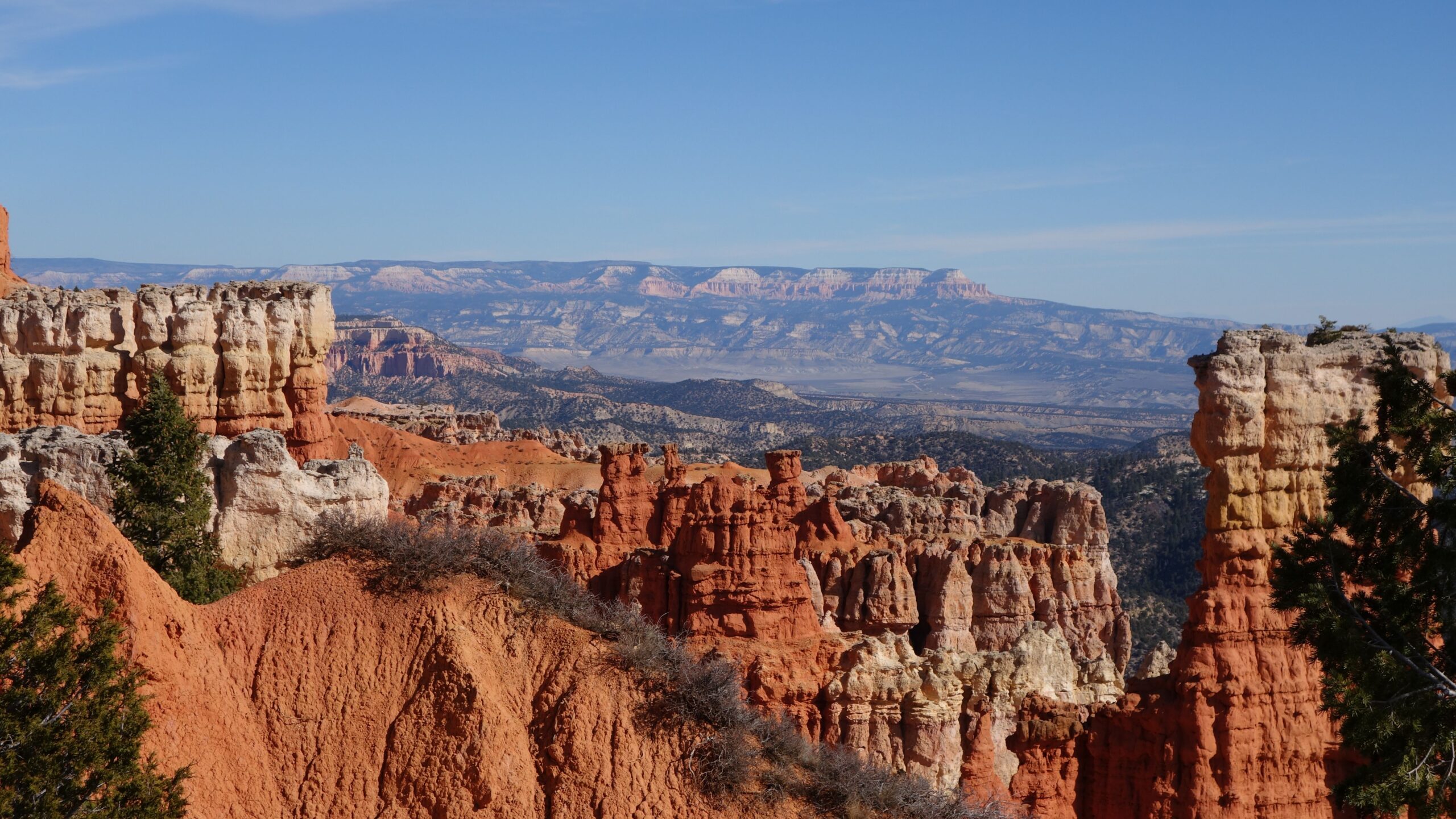 Hoodoos and the plateau stretching south along the Bryce Canyon scenic drive