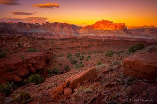 Sunset over the Waterpocket Fold from Sunset Point